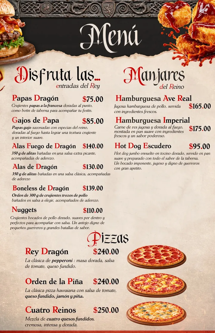 Menú de comida Braza Dragón