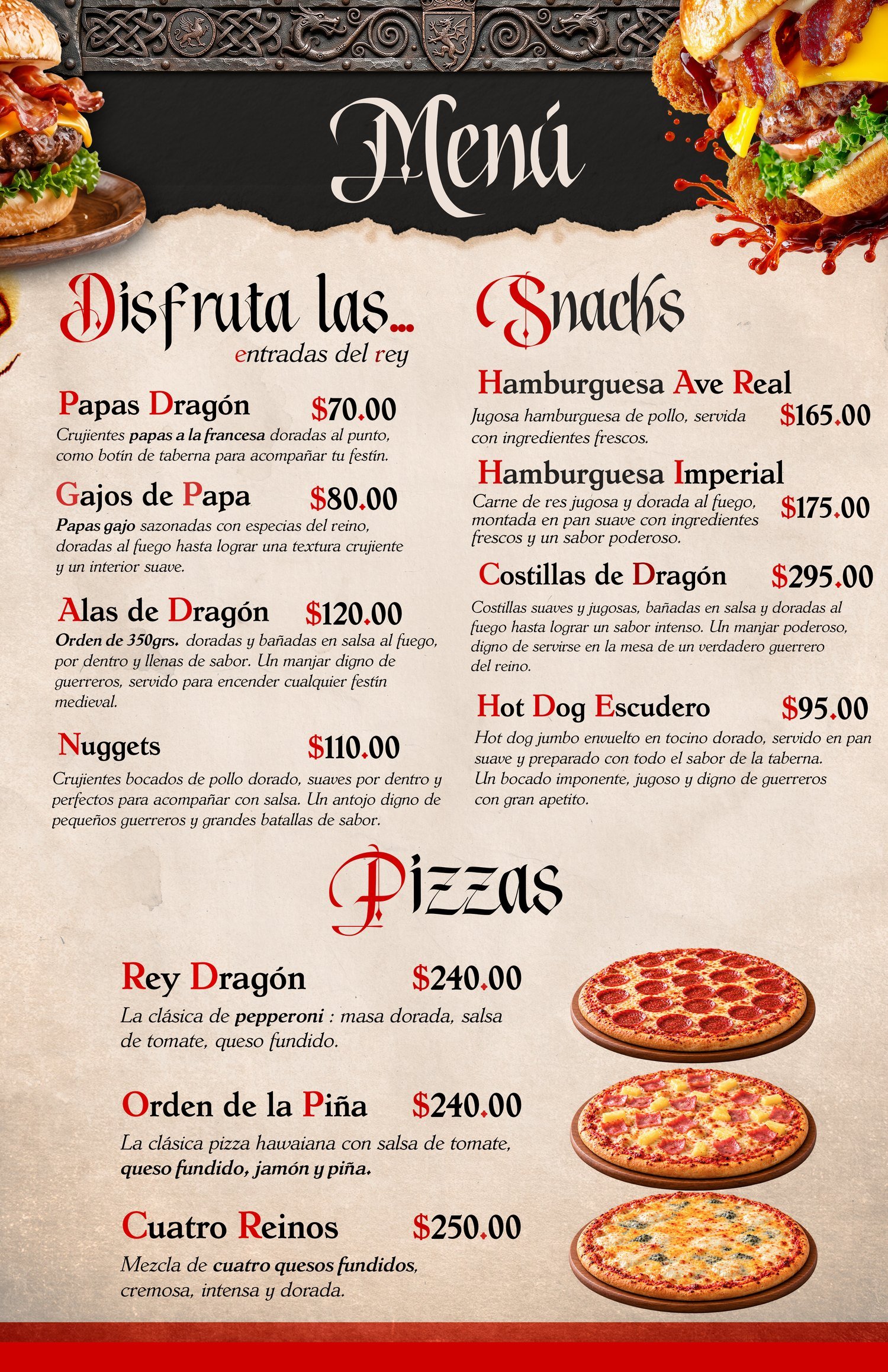 Menú de comida Braza Dragón